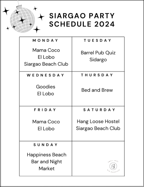 Siargao Party Schedule