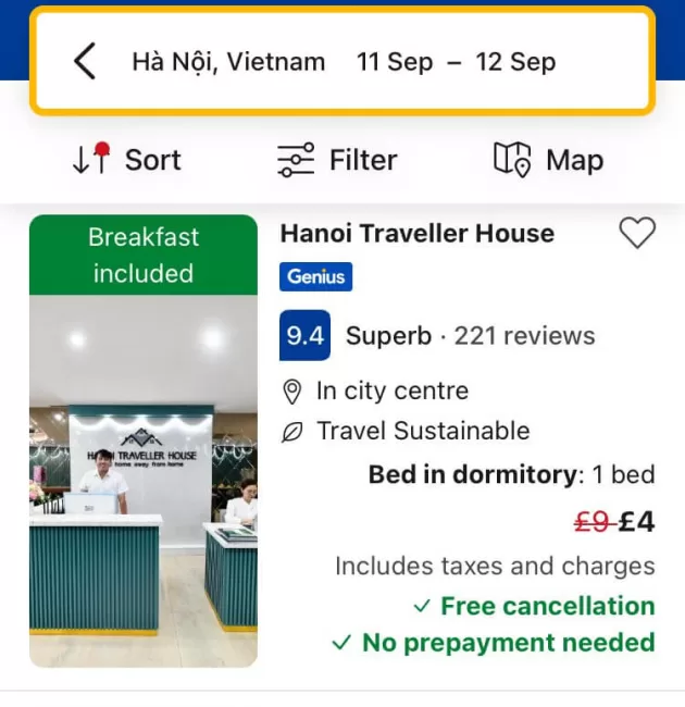 Screenshot of booking.com search page