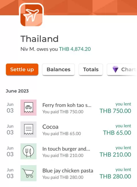 Screenshot of split wise, a great app for budget travel