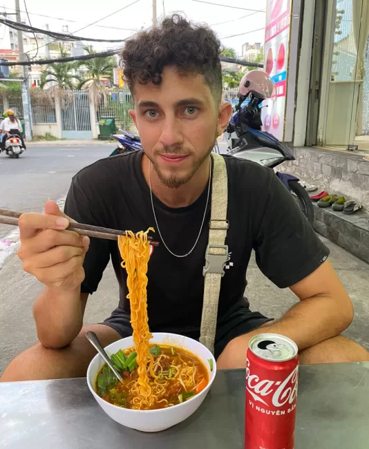 Eating street food in Vietnam