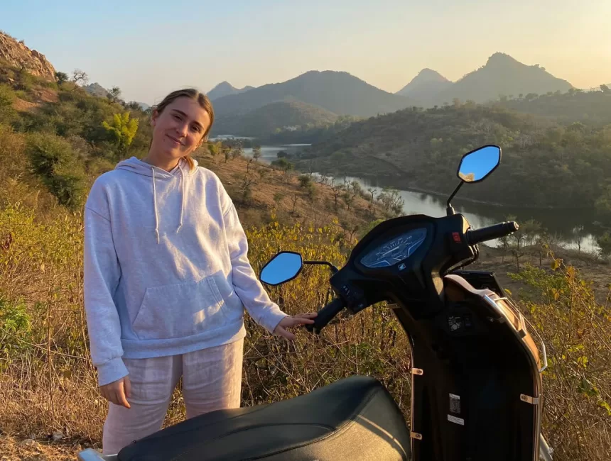 Sunset and moped in India