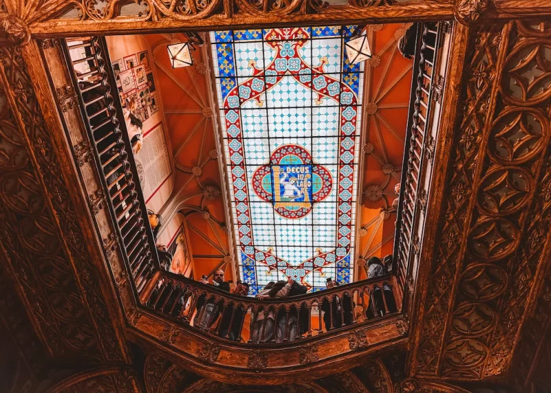 Stain-glass window in Livraria Lello Porto