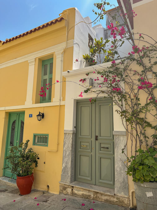 Colorful houses in Plaka neighbourhood in Athens