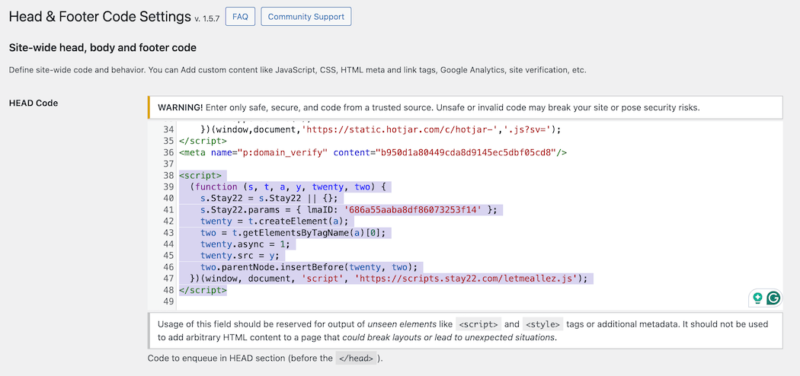 Header & Footer Code Settings WordPress